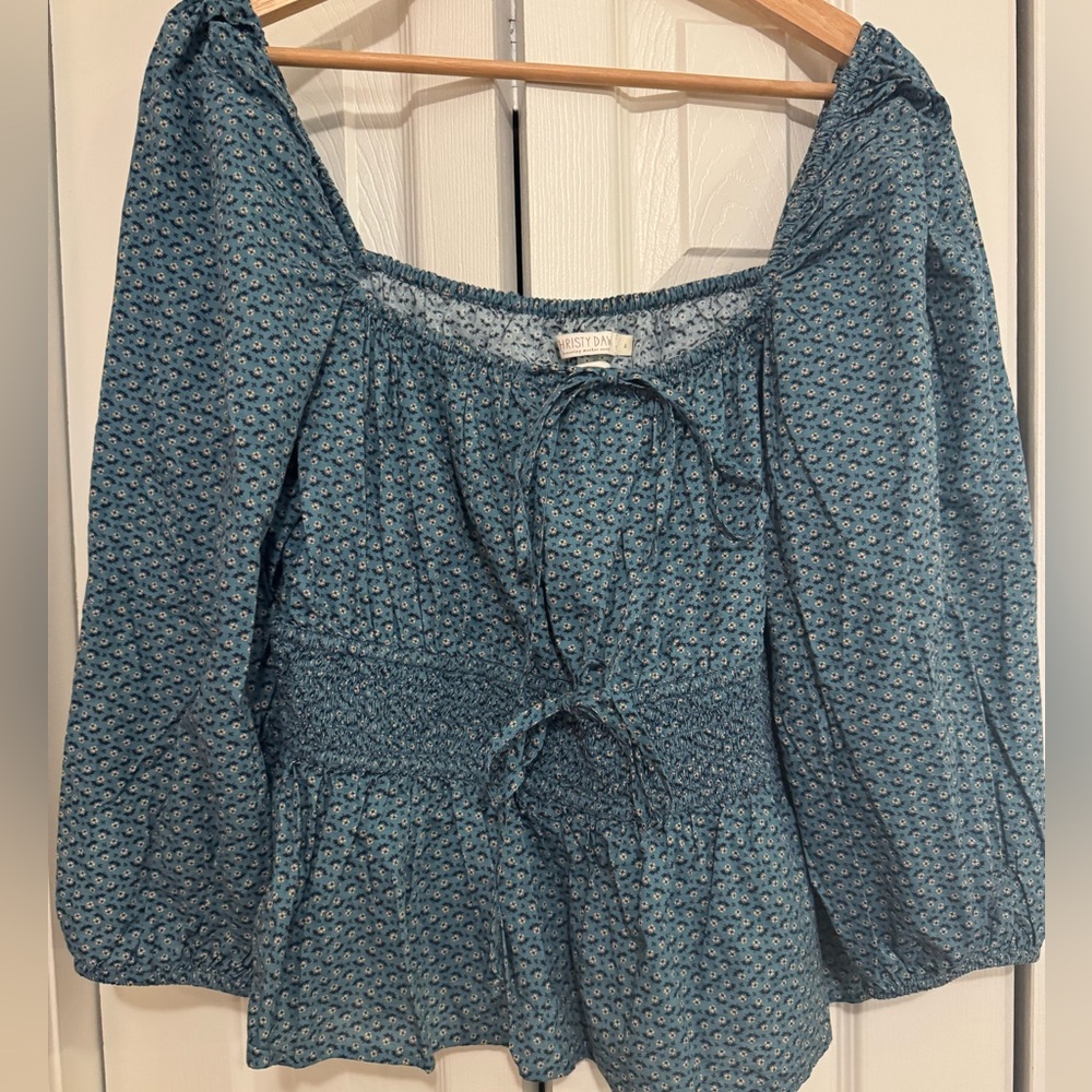 Christy Dawn Blue Puff Sleeve Peplum Blouse